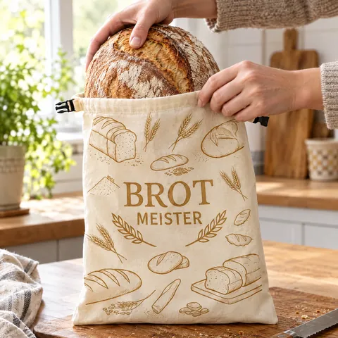 Brot wird in den Beutel gelegt